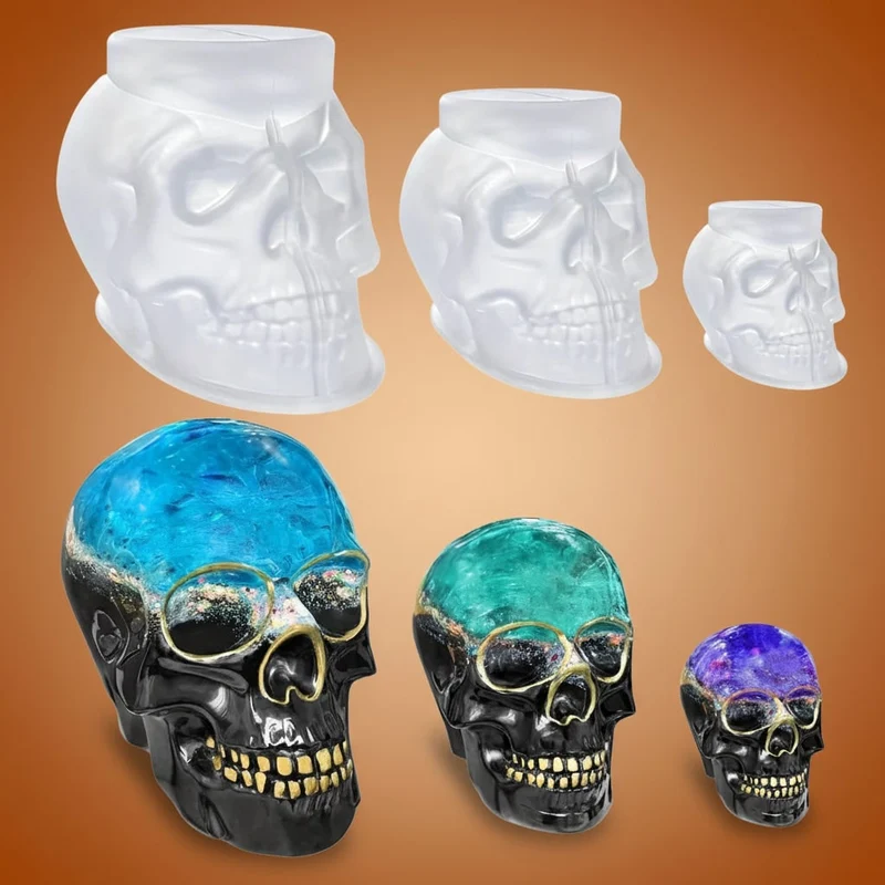 Halloween Silicone Skull Molds 3D Set of Three Sizes for Candles and Resin