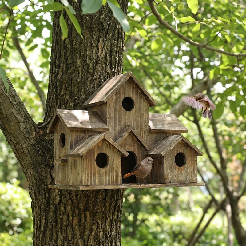Houten Vogelhuisje – Handgemaakt Nestkastje met 6 Kamers om Op te Hangen