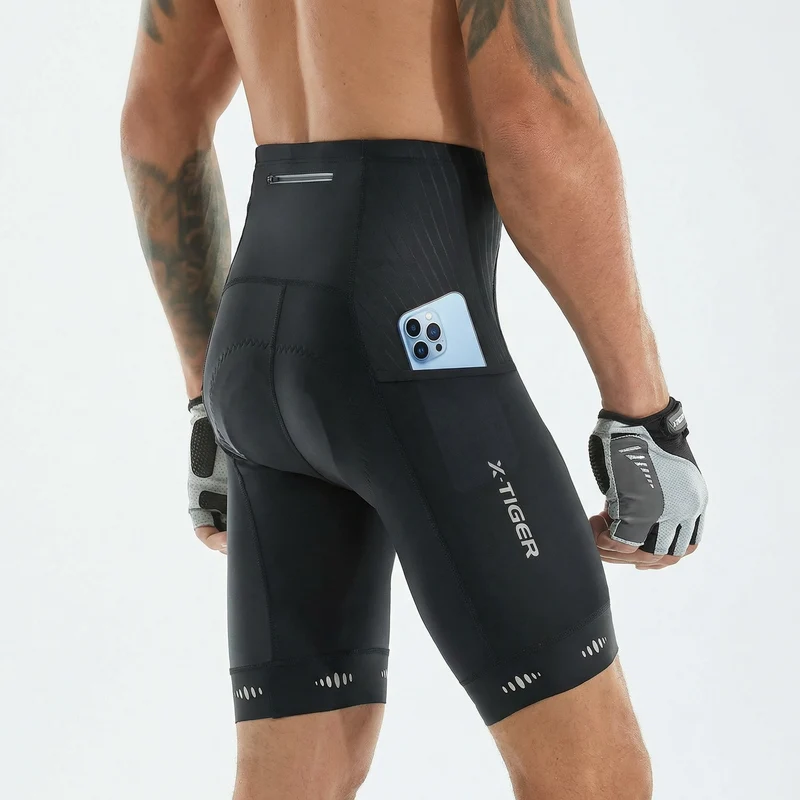 Fietsbroek Heren – 5D gel zeem wielrenbroek met telefoonzak en reflectie