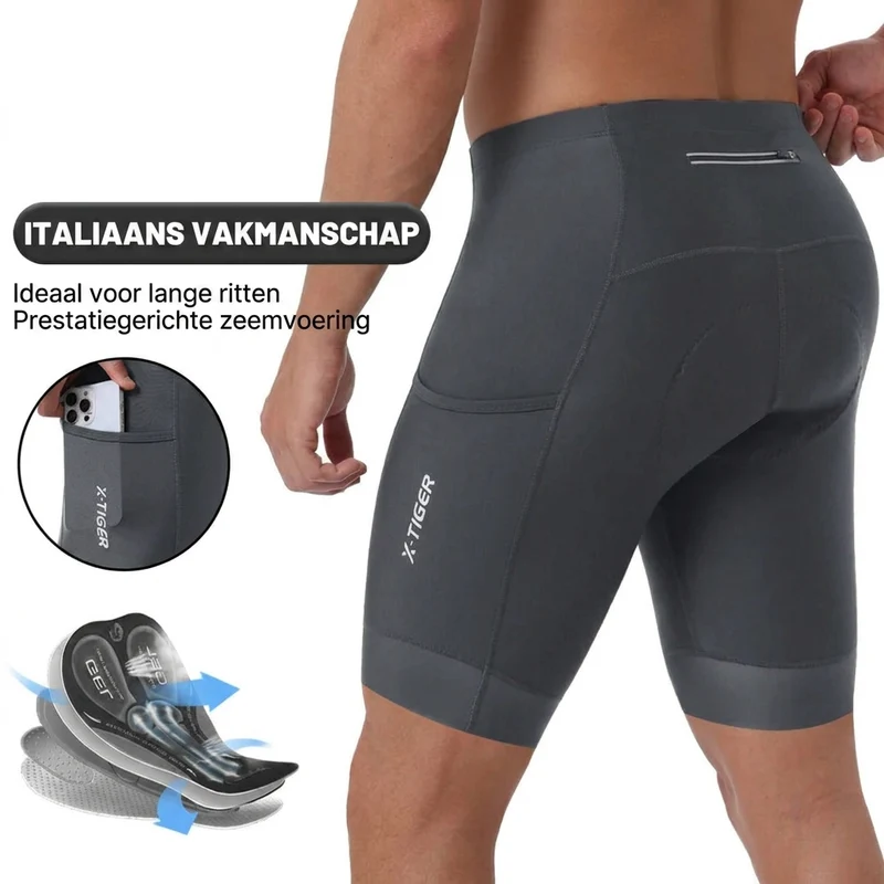Fietsbroek Heren – 5D gel zeem wielrenbroek met telefoonzak en reflectie