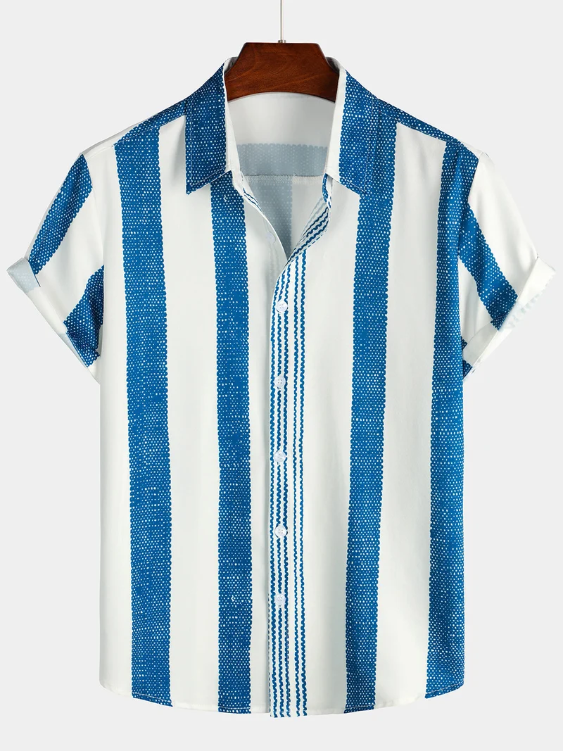 Men's vintage striped button-up shirt with short sleeves