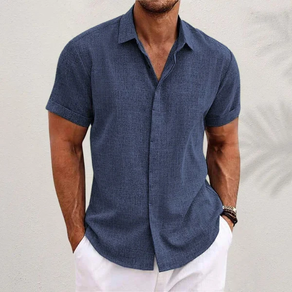 Heren overhemd – luchtige linnen look met korte mouwen & open kraag
