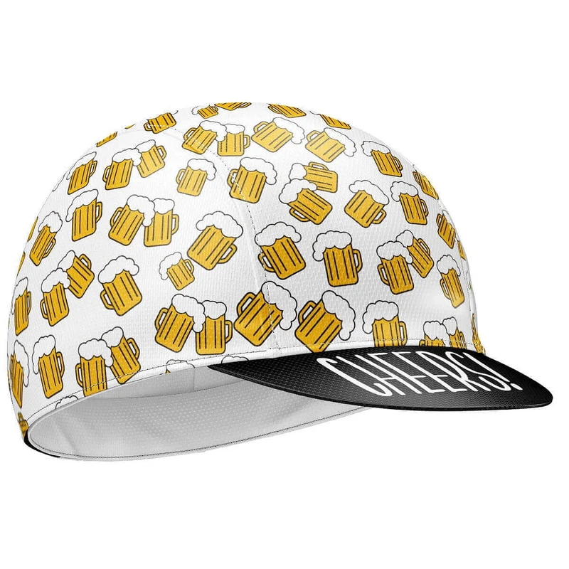 White Cycling Cap with Beer Print, Quick-Drying, Lightweight