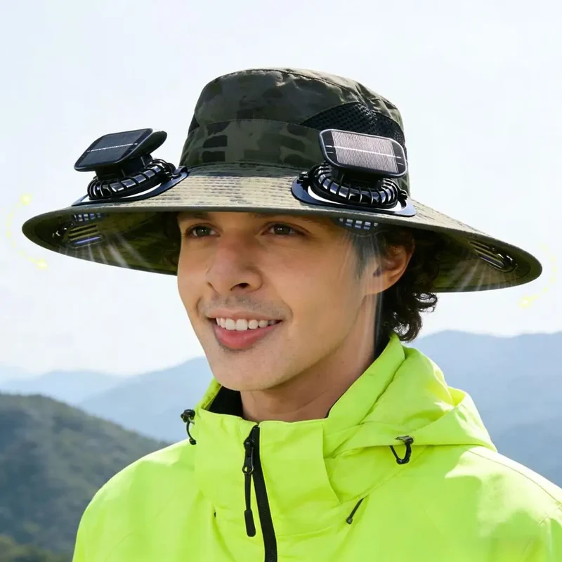 Solar Hat with Wide Brim and Two Fans