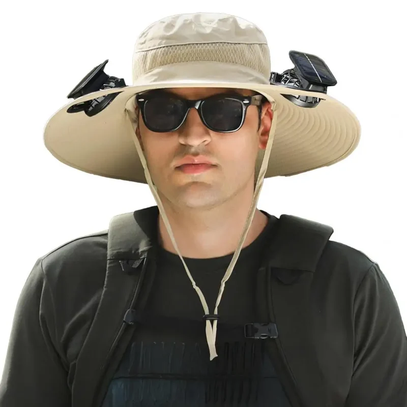 Solar Hat with Wide Brim and Two Fans
