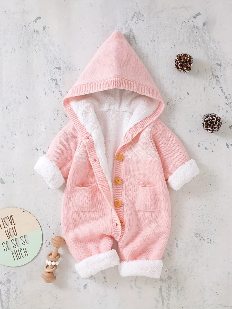 Baby gebreide jumpsuit met capuchon – Warm en comfortabel
