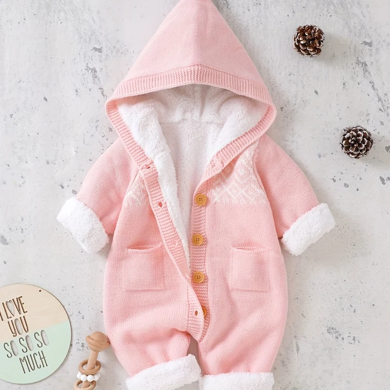 Baby gebreide jumpsuit met capuchon – Warm en comfortabel