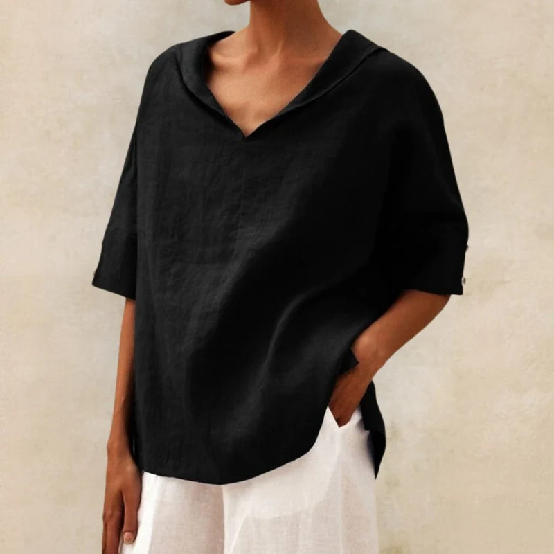 Donna Camicia Scollo V Manica Corta | Blusa Casual