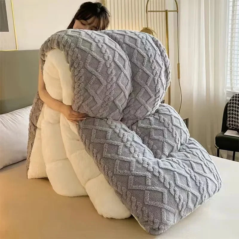 Lamswollen deken, dikke, warme winterquilt met melkfluwelen sprei, lente/herfst dekbed, studentenkamer, eenpersoons/tweepersoons sprei