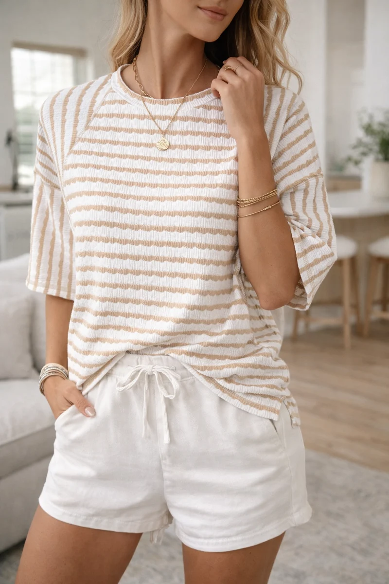 Dames Gestreept T-shirt met Ronde Hals