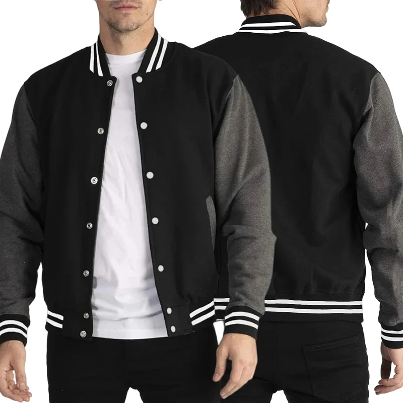 Zwart-wit oversized jas/mantel maat 5XL, casual fleece, baseballkleding voor mannen en vrouwen, streetwear