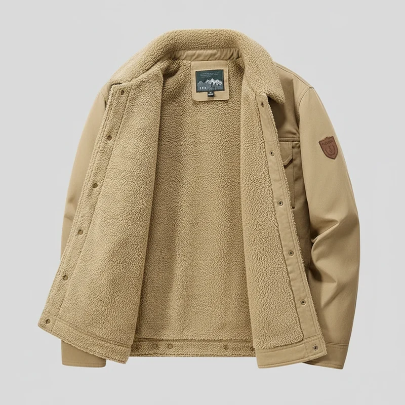Heren winter fleecejack, dik, warm, casual, winddicht, met bontkraag, ideaal voor buitenactiviteiten in de herfst.