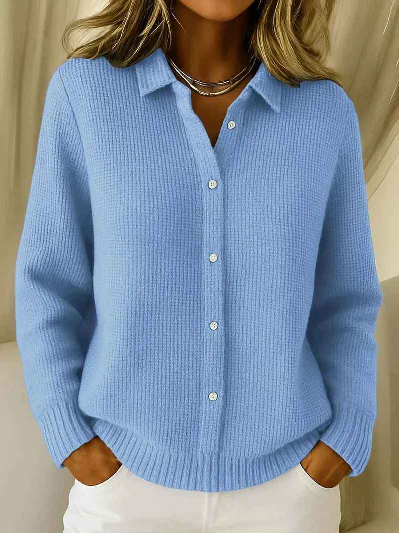 Dames Gebreide Blouse met Kraag en Knoopsluiting