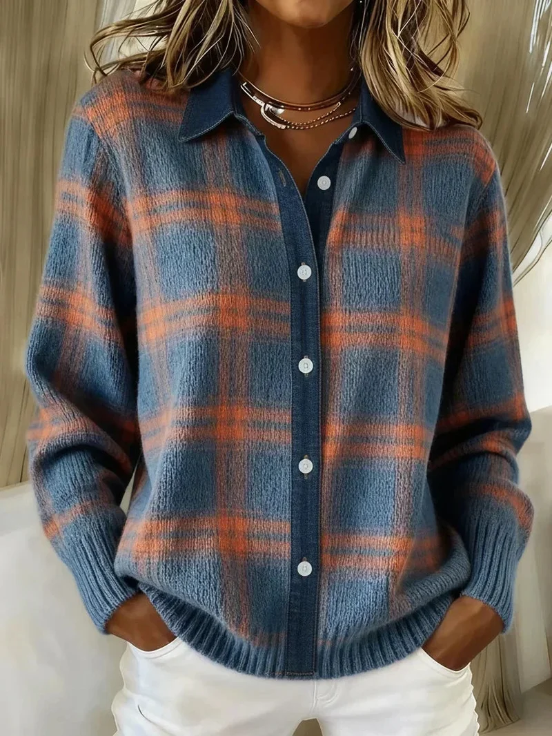 Dames Geruite Flanellen Blouse met Lange Mouwen