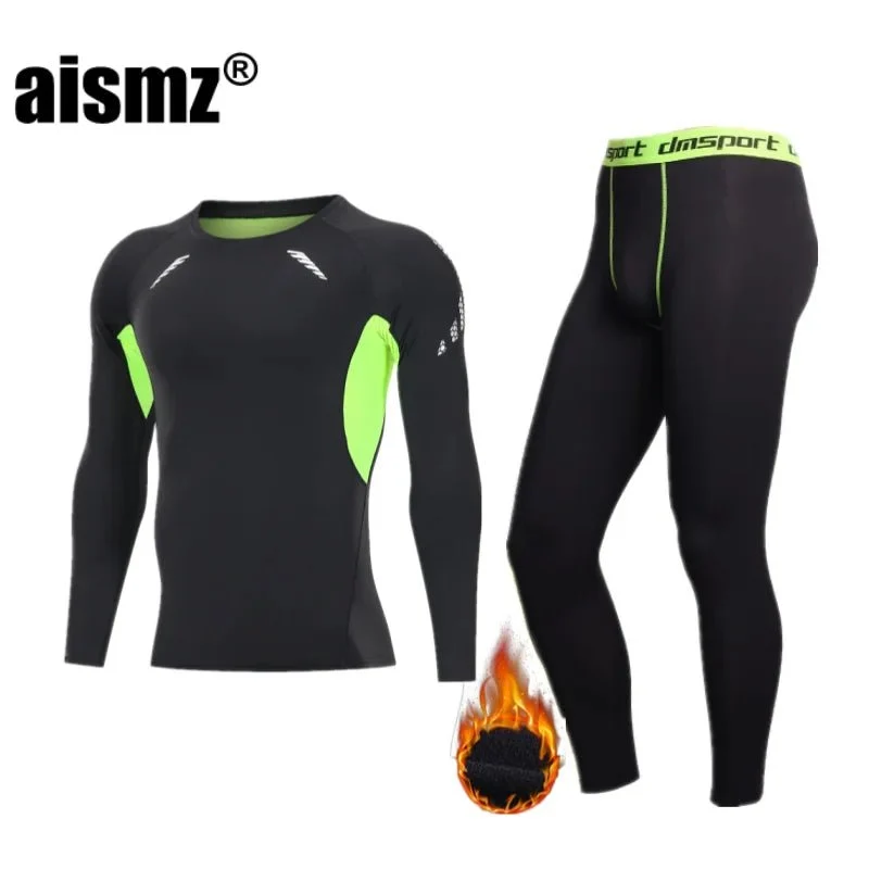 Winterse thermische onderkleding set voor heren - Compressie fitness fleece lange onderbroek eerste laag sportkleding