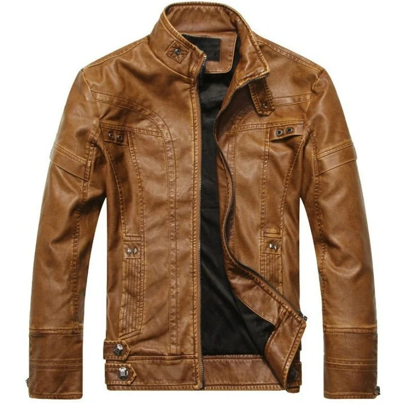 Leren motorjas voor heren met fleecevoering - Casual jas van PU-leer voor de herfst en winter