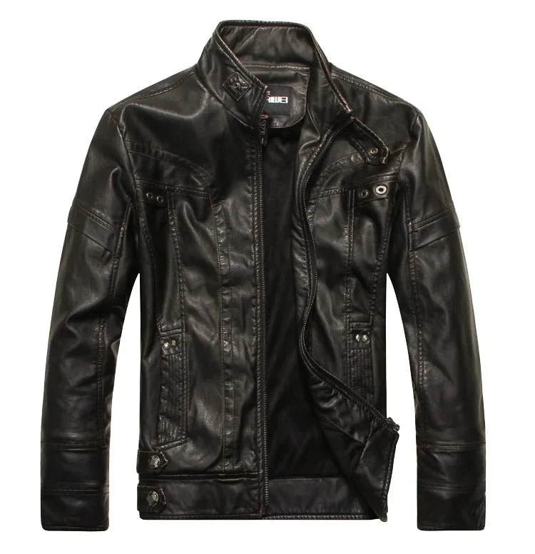 Leren motorjas voor heren met fleecevoering - Casual jas van PU-leer voor de herfst en winter