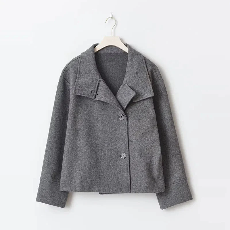 Wollen jas met opstaande kraag - Stijlvolle casual damesjas voor de herfst