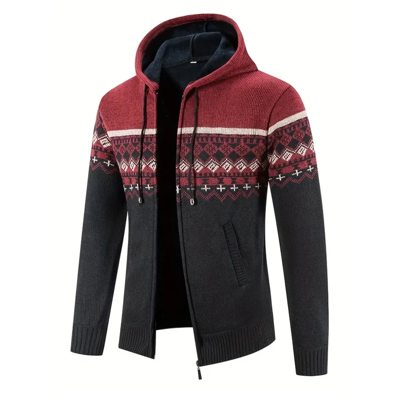 Heren Hoodie Trui – Dik Fluweel – Geometrisch Patroon