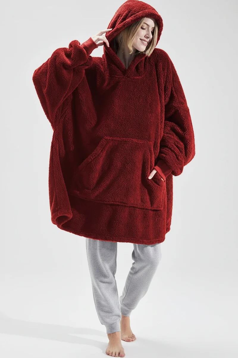 Winterhoodie/deken – Dubbelzijdig fleece sweatshirt met grote zak voor stellen