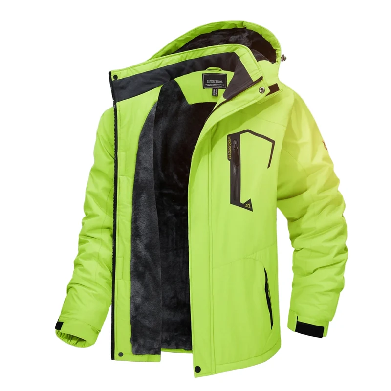 TACVASEN Heren Wandeljas met Fleecevoering, Afneembare Capuchon, Outdoorjas voor Skiën, Snowboarden, Winterparka