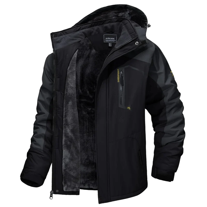 TACVASEN Heren Wandeljas met Fleecevoering, Afneembare Capuchon, Outdoorjas voor Skiën, Snowboarden, Winterparka