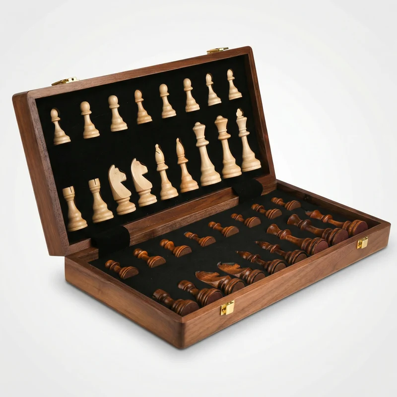 Opvouwbare houten schaakset – Massief hout, luxe stukken & compacte opberging