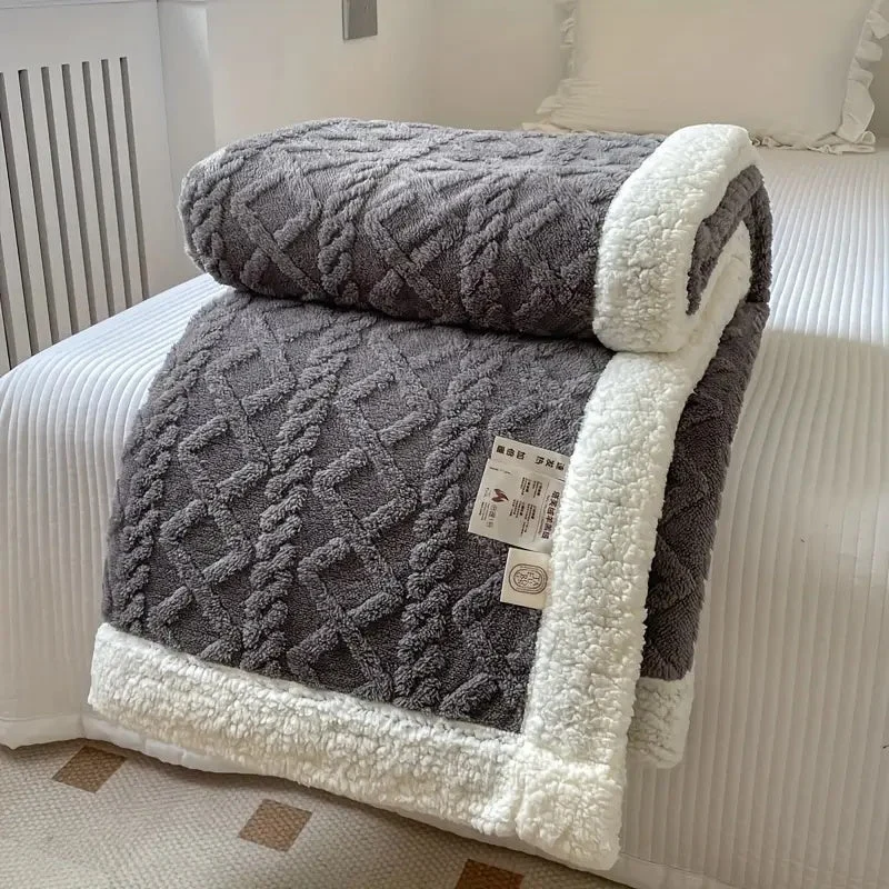 Warm thick plush Sherpa blanket for home relaxation