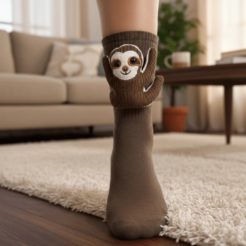 Huissokken met 3D Dierenaccent – Antislipzool, Zacht & Warm Design