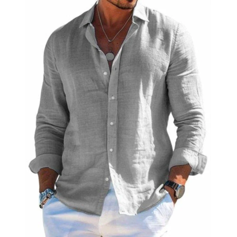 Men's Casual Shirt with Long Sleeves Loose Fit Collar Plain