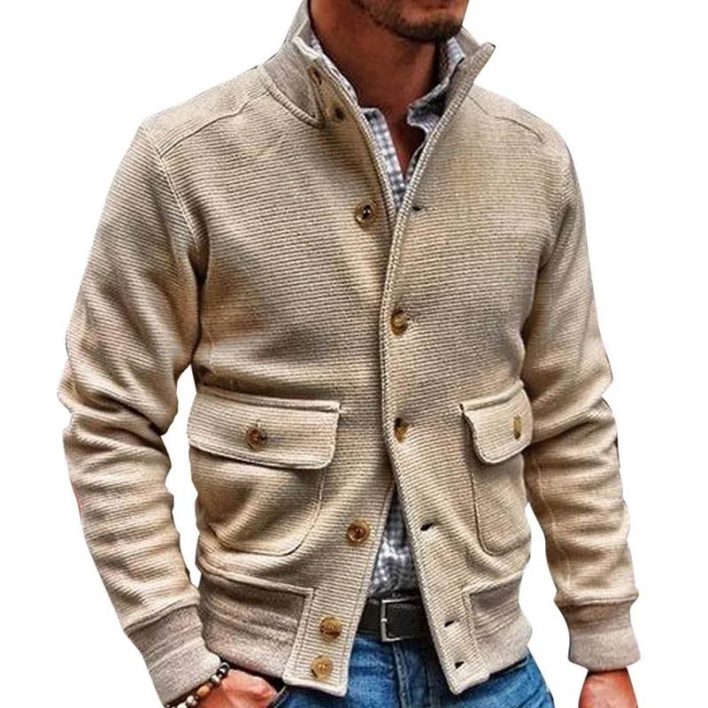 Men's motorcycle-style jacket solid color with stand-up collar