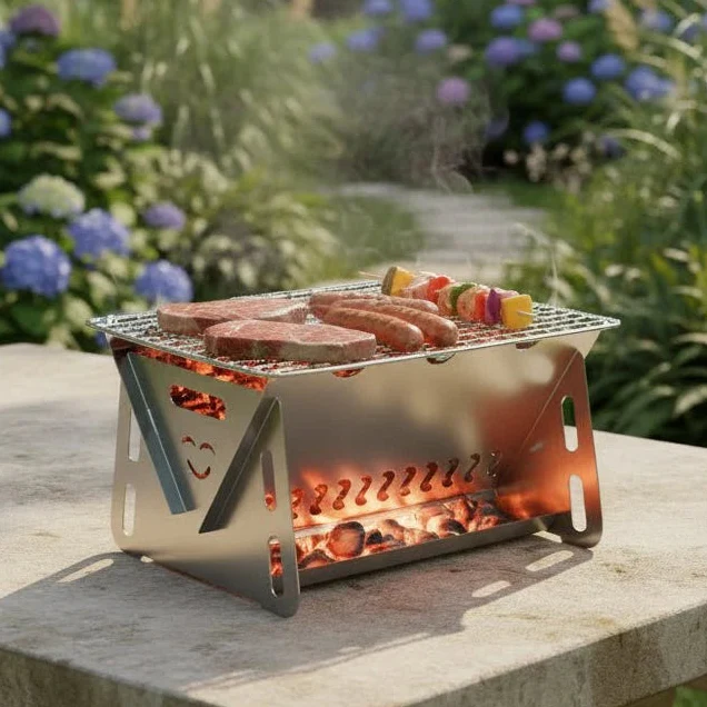 Houtskoolbarbecue – Opvouwbare RVS tafelgrill voor camping en tuin