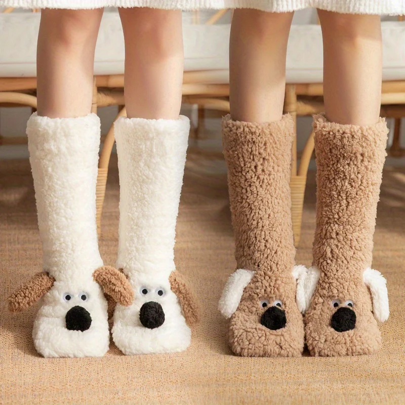 Dames Cozy Cartoon Hond Wintersokken - Zachte en Warme Slofsokken met Schattig Dierenontwerp