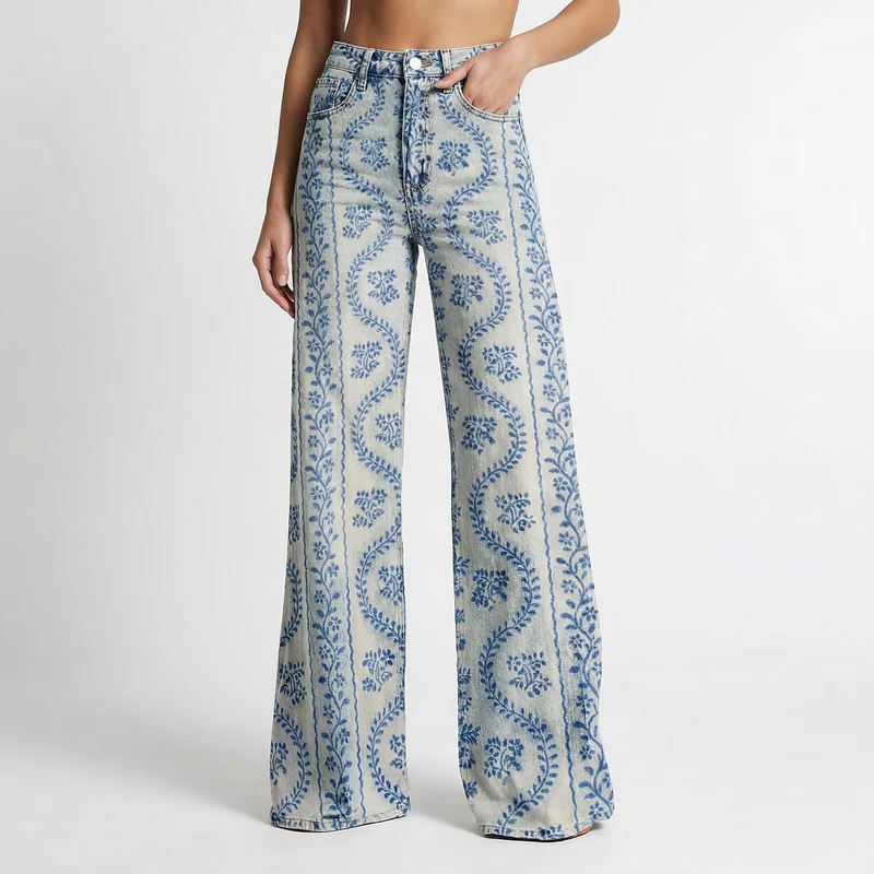 Wide Leg Broek met Print – Comfortabele Damesbroek met Opvallend Patroon