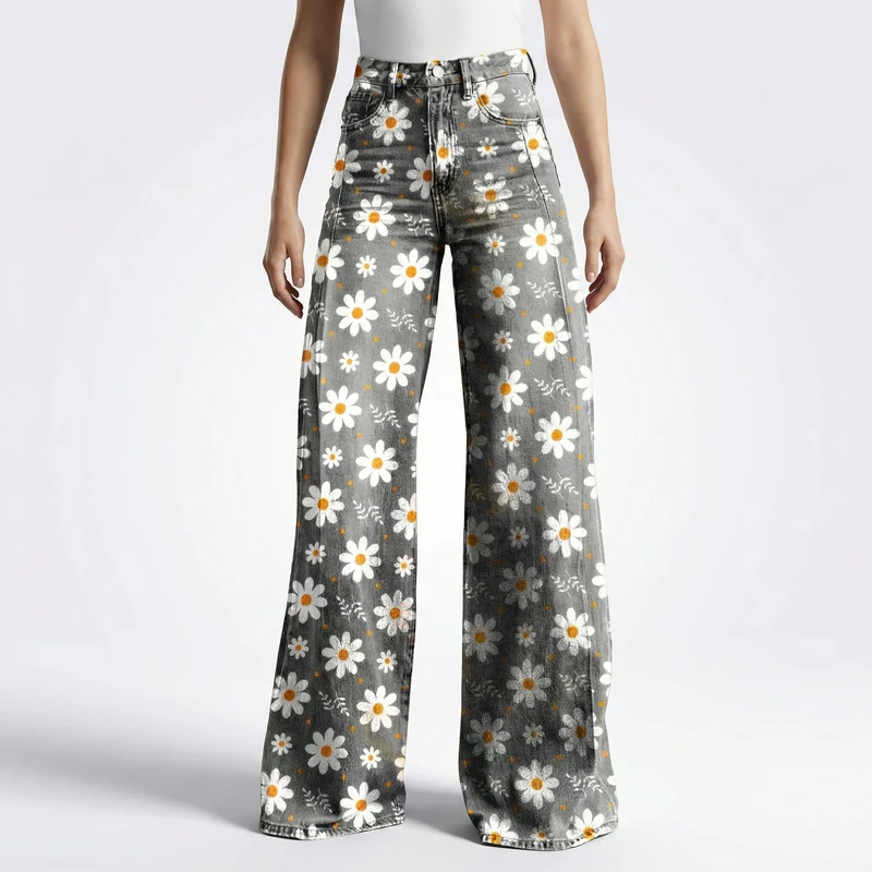 Wide Leg Broek met Print – Comfortabele Damesbroek met Opvallend Patroon