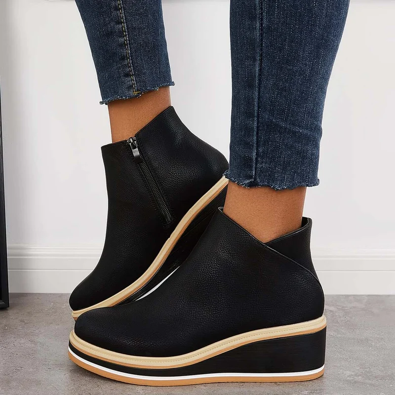 Dames Wedge Enkelboots – Platform Zool met Rits en Comfortabele Pasvorm