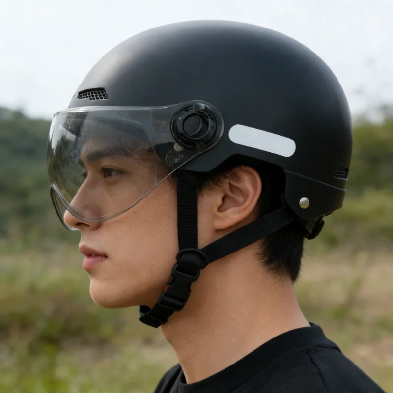 Motorhelm met Vizier – Vintage Halfhelm voor Scooter, Motor en E-Bike