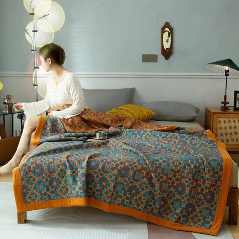 Six-layer colorful geometric pattern soft texture blanket