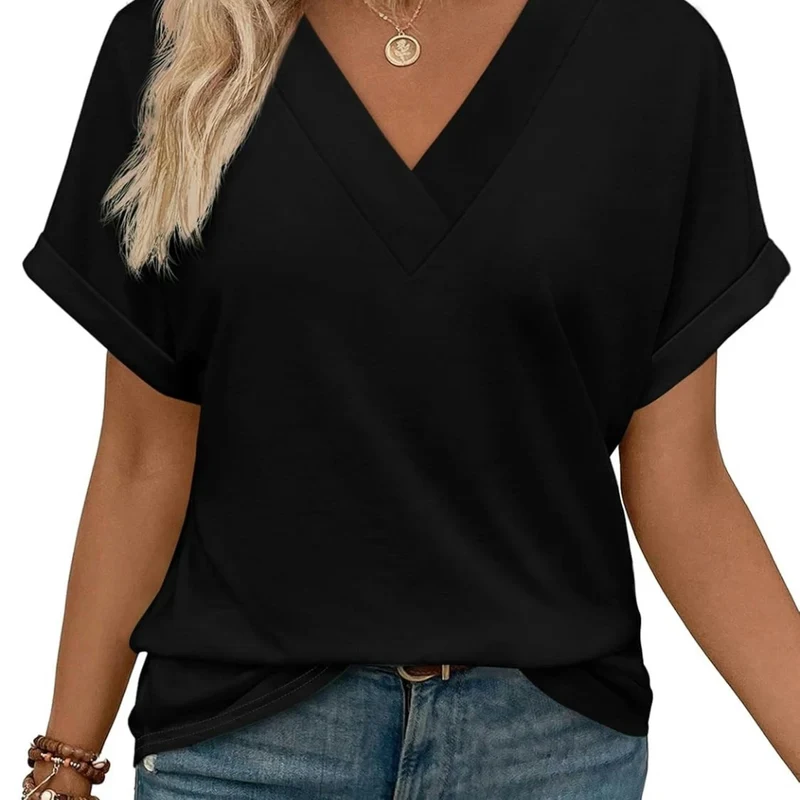 Dames T Shirt V Hals Vleermuismouw Casual Top