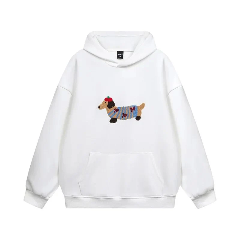 Cozy cotton blend hoodie with embroidered dachshund for autumn and winter