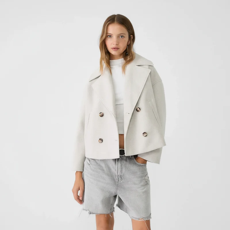 Blazer Dames Korte Dubbelrijige Oversized Jas Revers