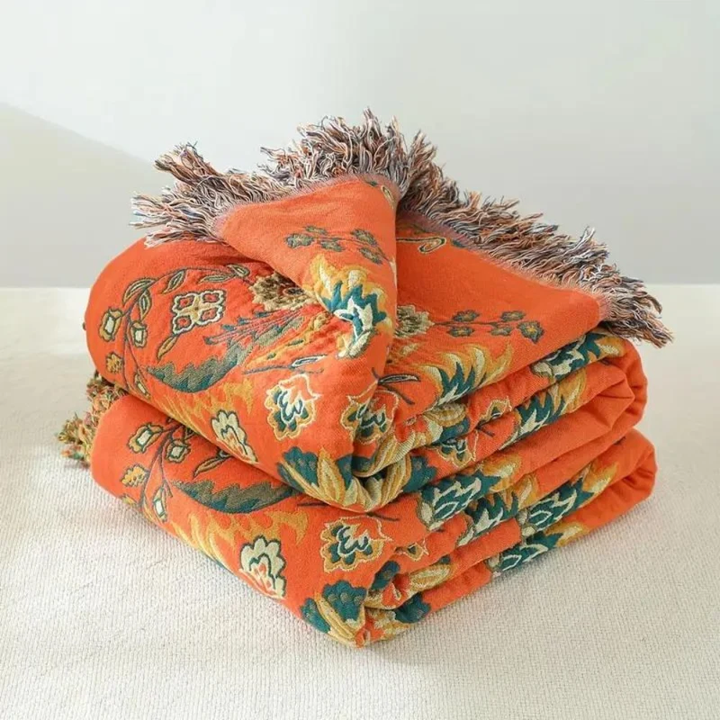 Reversible rustic floral patterned blanket for home
