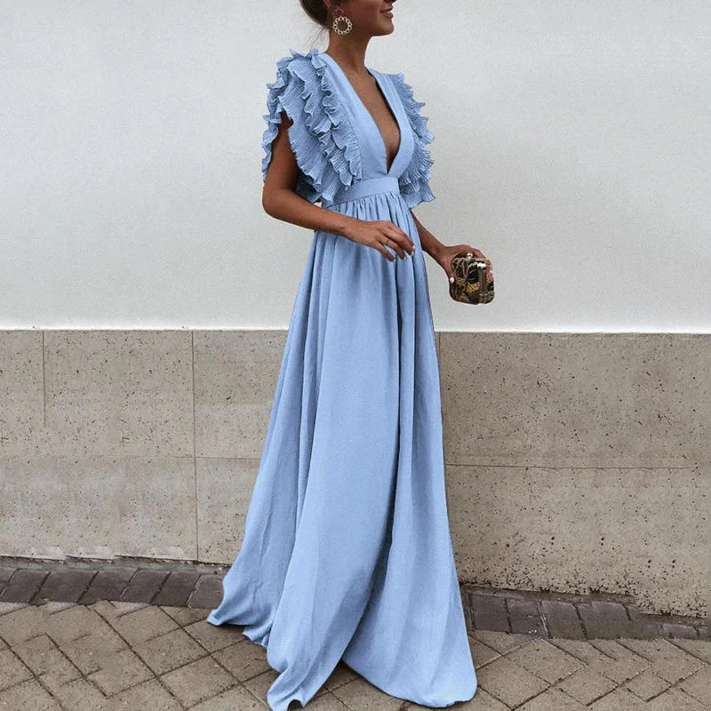 Elegante maxi avondjurk met ruches - Bernatte
