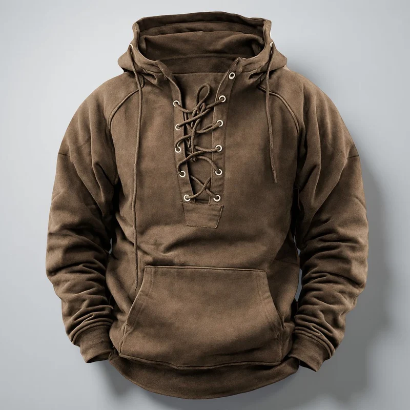 Hoodie Heren Viking Stijl Capuchon Veter Sluiting