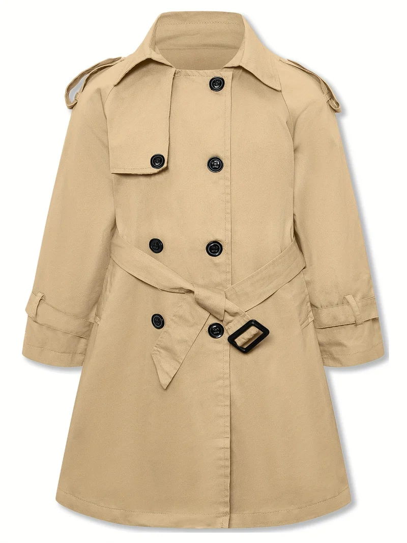 Meisjes trenchcoat klassieke knoopsluiting met kraag tuniekjas met riem - Hanie